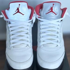 Jordan Retro White and Red Air Jordan 5 Sneakers